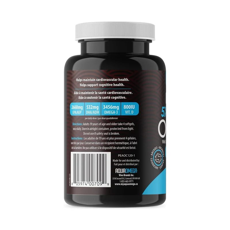 AquaOmega - Omega-3 High EPA Wild Caught Fish Oil Softgels | 120 Soft Gels