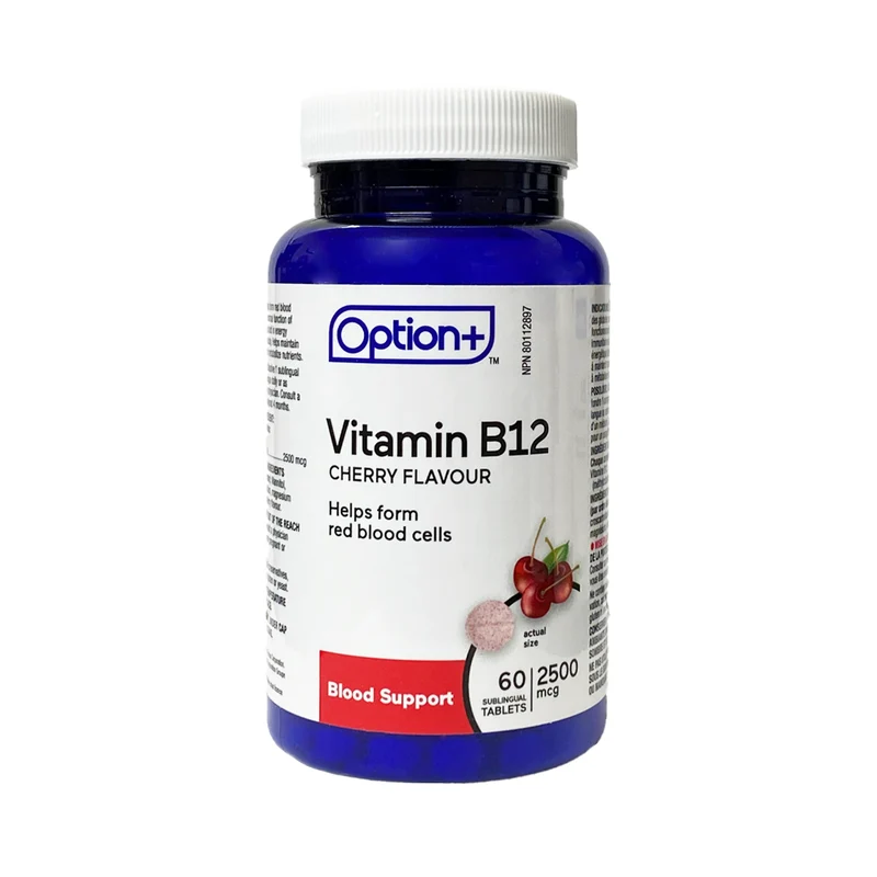 Option+ Vitamin B12 2500 mcg, Cherry Flavour | 60 Sublingual Tablets