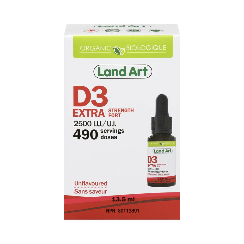 Land Art - Organic Vitamin D3 Extra Strength 2500 IU, Unflavoured | 13.5 mL