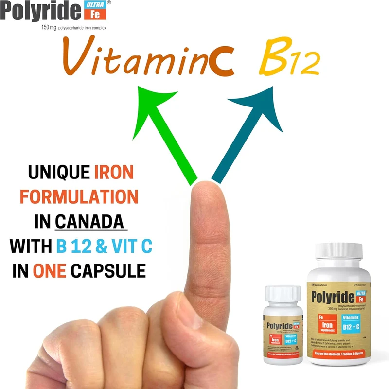 Polyride Ultra Fe - Iron + Vitamins B12 + C | 30 Capsules