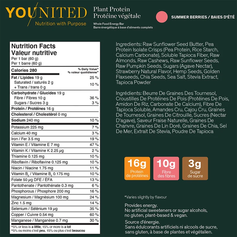 Younited - Plant Protein Whole Food Energy Bar - Summer Berry | 60 g