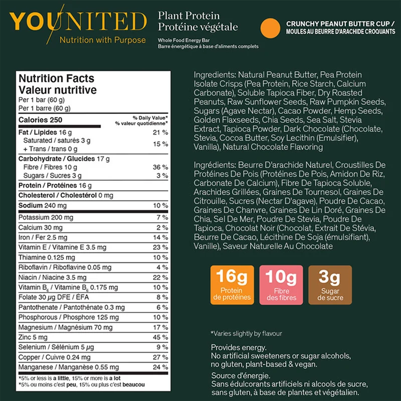 Younited - Plant Protein Whole Food Energy Bar - Crunchy Peanut Butter | 60 g