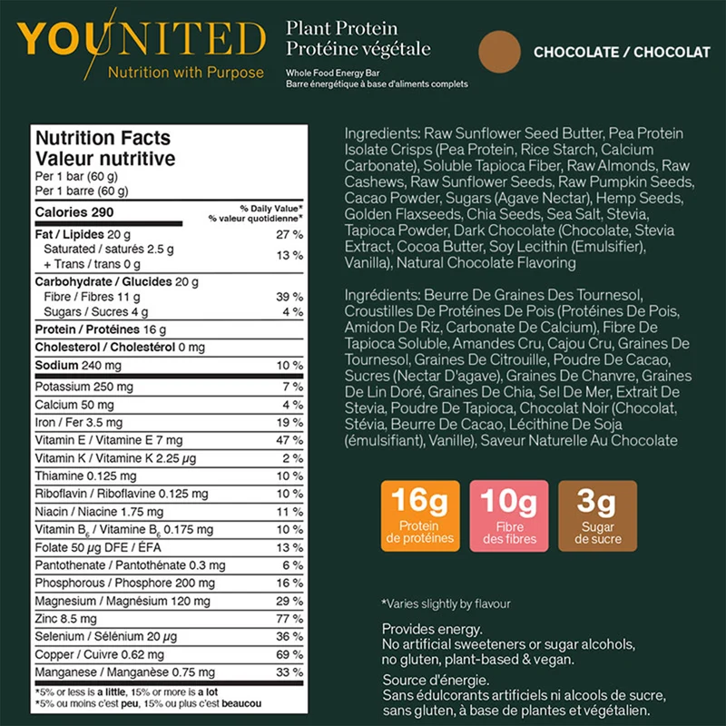 Younited - Plant Protein Whole Food Energy Bar - Chocolate | 60 g