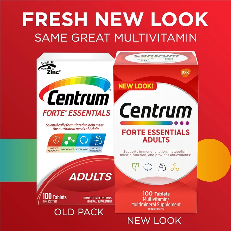 Centrum - Forte Essentials for Adults Multivitamin & Mineral Supplement | 100 Tablets