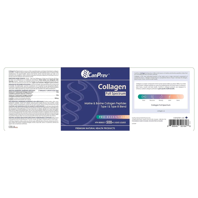 CanPrev - Collagen Full Spectrum Blend Liquid, 33 Servings | 500 mL