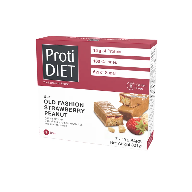 ProtiDiet - Old Fashion Strawberry Peanut Protein Bars | 7 x 43 g