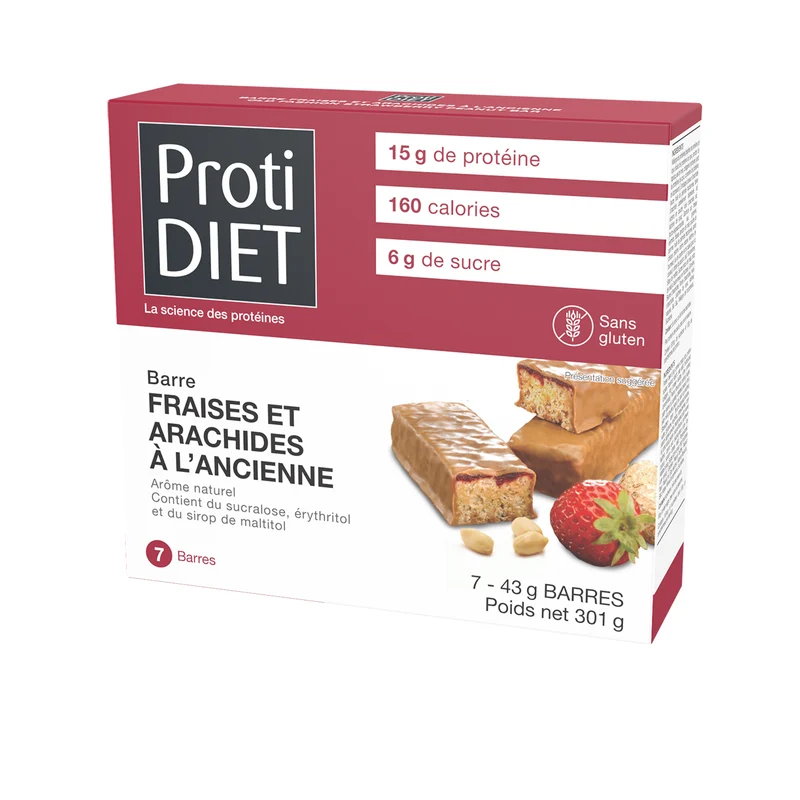 ProtiDiet - Old Fashion Strawberry Peanut Protein Bars | 7 x 43 g