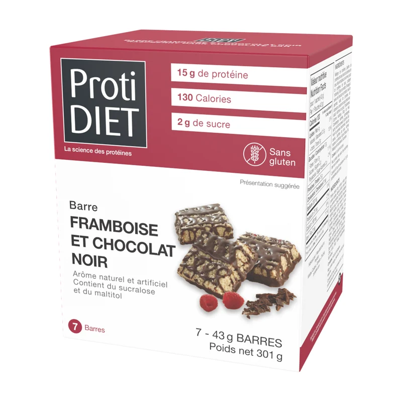 ProtiDiet - Raspberry Dark Chocolate Protein Bars | 7 x 43 g