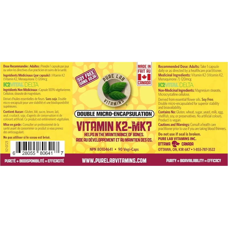 Pure Lab - Vitamin K2-MK7 - Soy Free | 90 Vegi-Caps