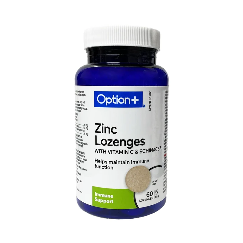 Option+ Zinc Lozenges With 5 mg Vitamin C & Echinacea | 60 Lozenges