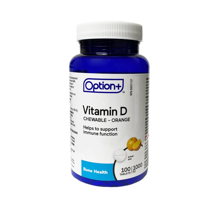 Option+ Vitamin D Chewable 1000 IU Multivitamin, Orange | 100 Tablets