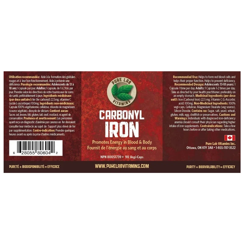 Pure Lab - Carbonyl Iron Dietary Vitamins | 90 Vegan Capsules