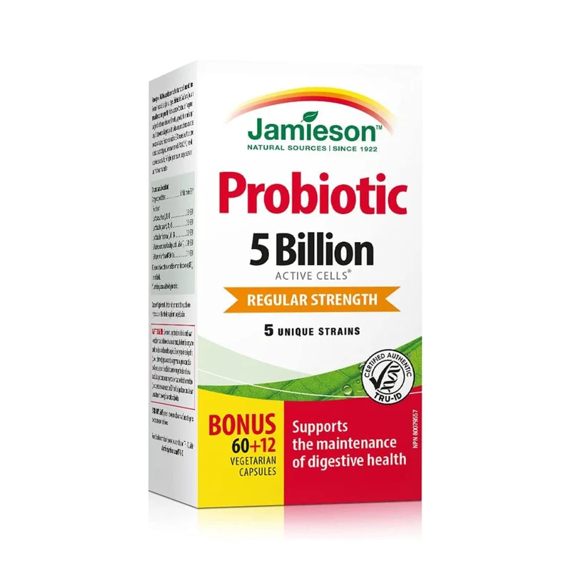 Jamieson - Regular Strength 5 Billion Probiotic | 60+12 Vegetarian Capsules