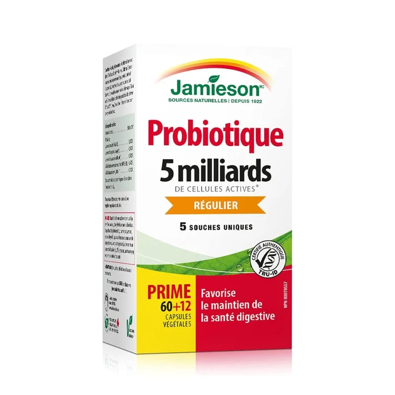 Jamieson - Regular Strength 5 Billion Probiotic | 60+12 Vegetarian Capsules