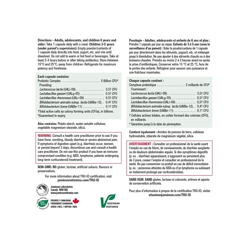 Jamieson - Regular Strength 5 Billion Probiotic | 60+12 Vegetarian Capsules