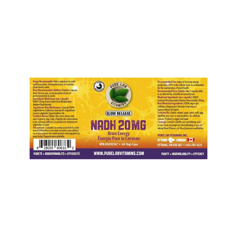 Pure Lab - NADH 20 MG Slow Release | 60 Vegi Caps