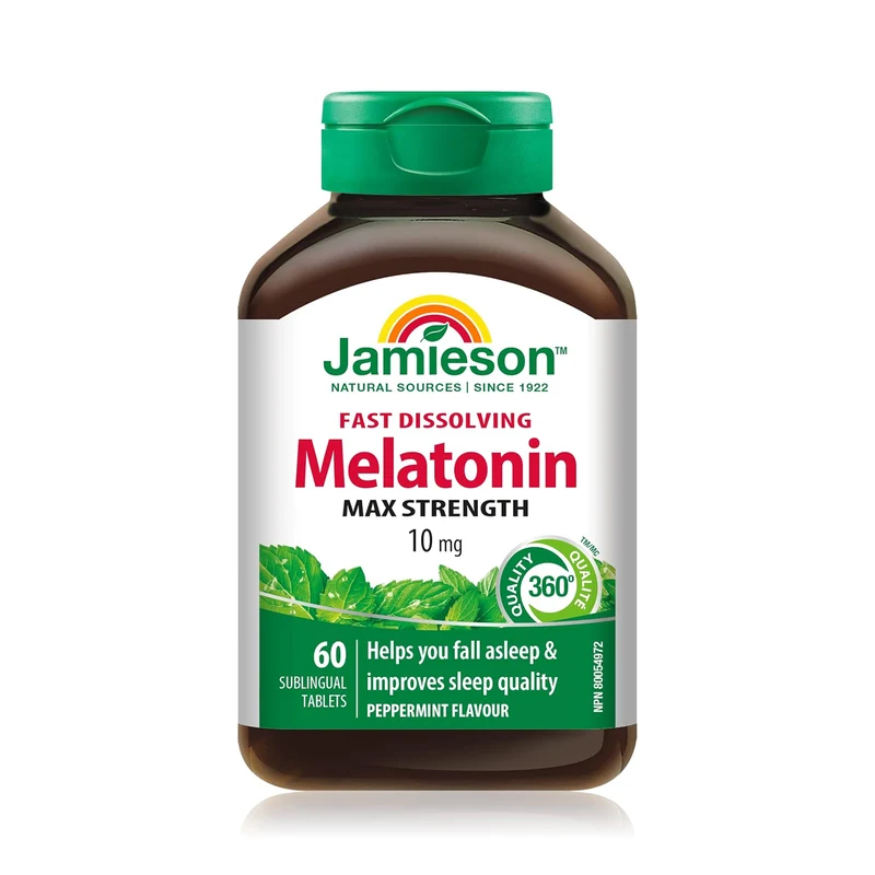 Jamieson - Fast Dissolving Max Strength Melatonin 10mg, Peppermint Flavour | 60 Sublingual Tablets