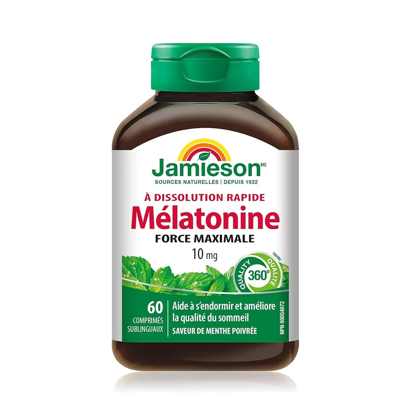 Jamieson - Fast Dissolving Max Strength Melatonin 10mg, Peppermint Flavour | 60 Sublingual Tablets