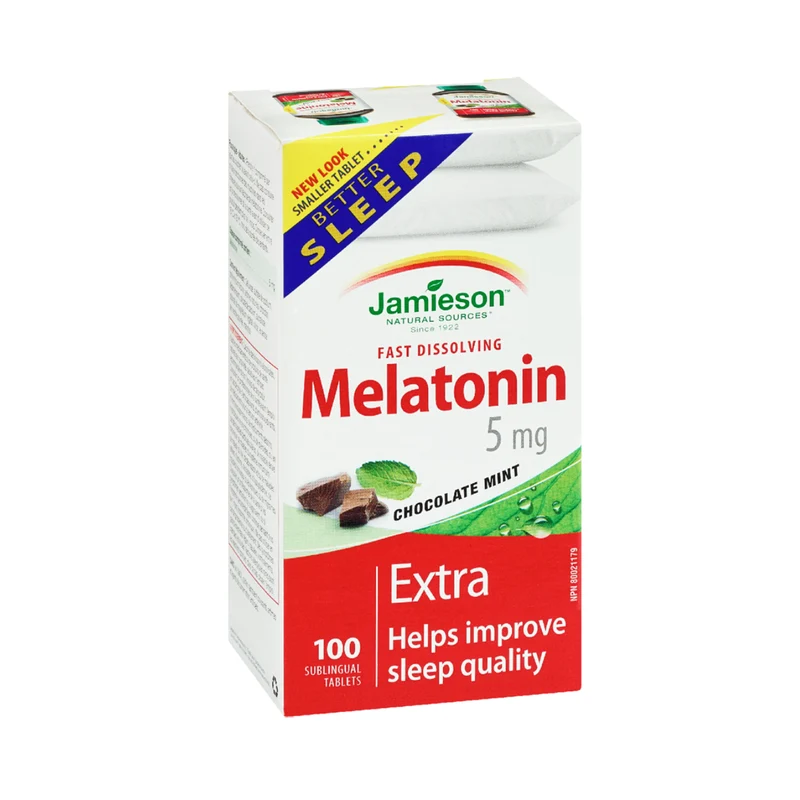 Jamieson - Fast Dissolving Extra Strength Melatonin 5mg - Chocolate Mint | 100 Sublingual Tablets