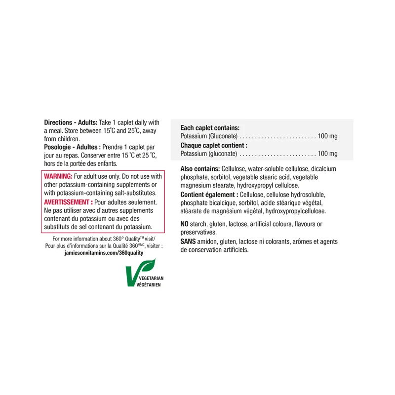 Jamieson - Extra Strength Timed Release Potassium 100 mg | 100 Caplets