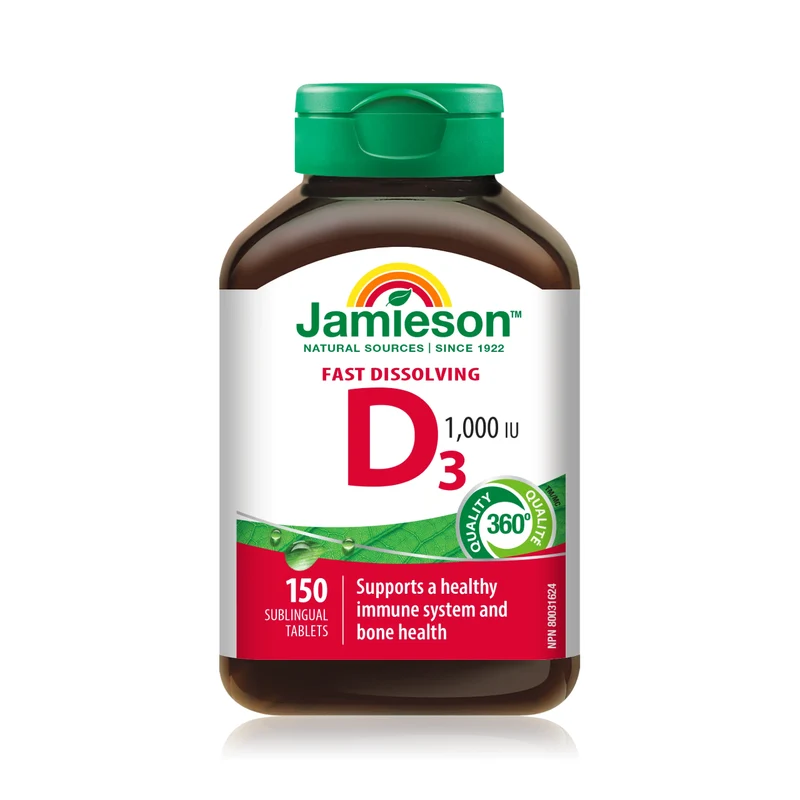 Jamieson - Fast Dissolving Vitamin D3 1000 IU - Natural Wild Cherry | 150 Sublingual Tablets