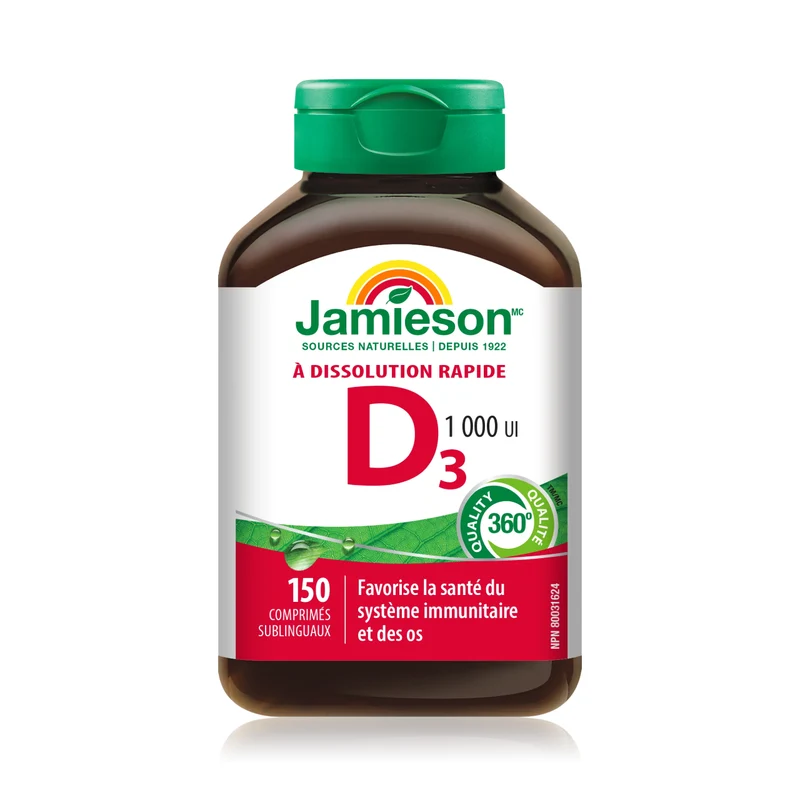 Jamieson - Fast Dissolving Vitamin D3 1000 IU - Natural Wild Cherry | 150 Sublingual Tablets