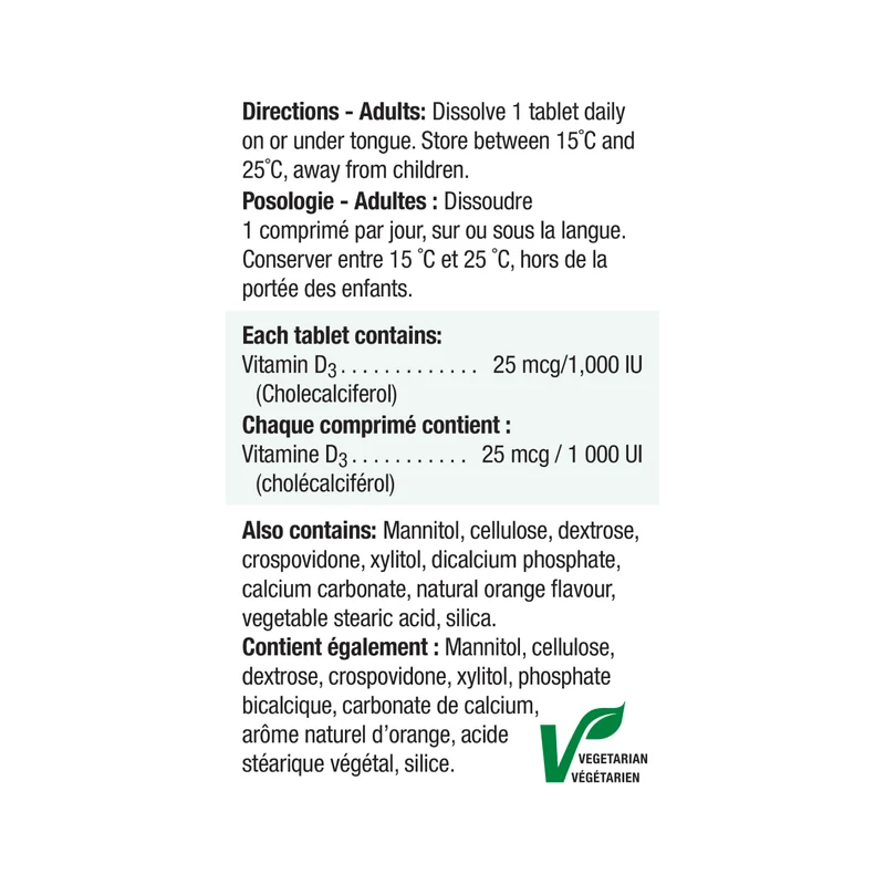 Jamieson - Fast Dissolving Vitamin D3 1000 IU - Natural Wild Cherry | 150 Sublingual Tablets