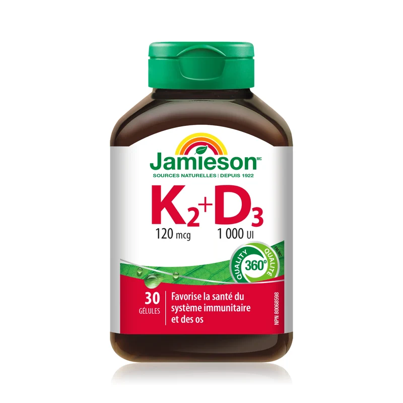 Jamieson Vitamin K2 120 mcg + Vitamin D3 1000 IU | 30 Softgels