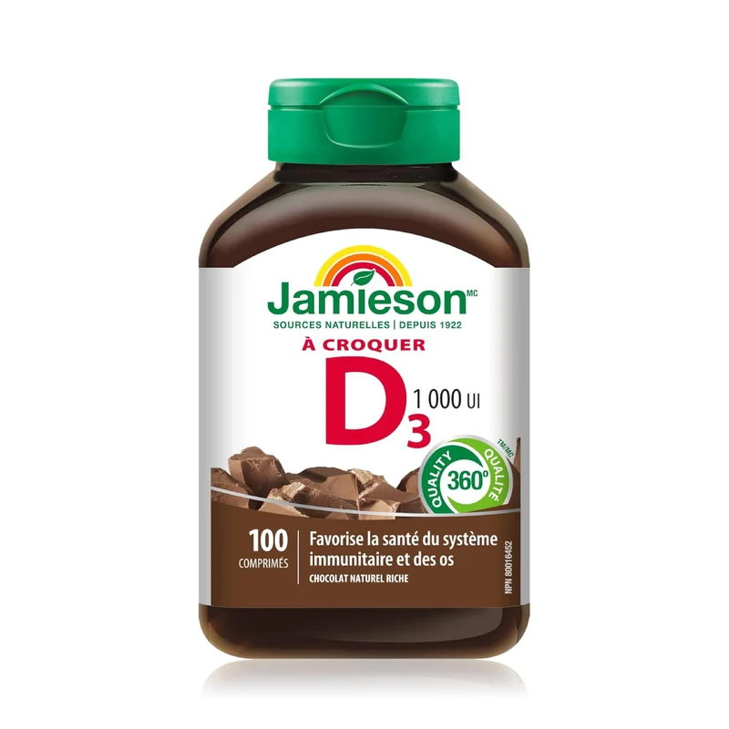 Jamieson - Chewable Vitamin D3 1000 IU - Rich Natural Chocolate | 100 Tablets