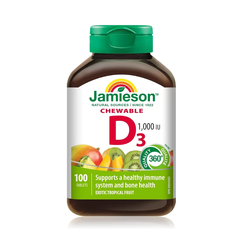 Jamieson - Chewable Vitamin D3 1000 IU - Exotic Tropical Fruit | 100 Tablets