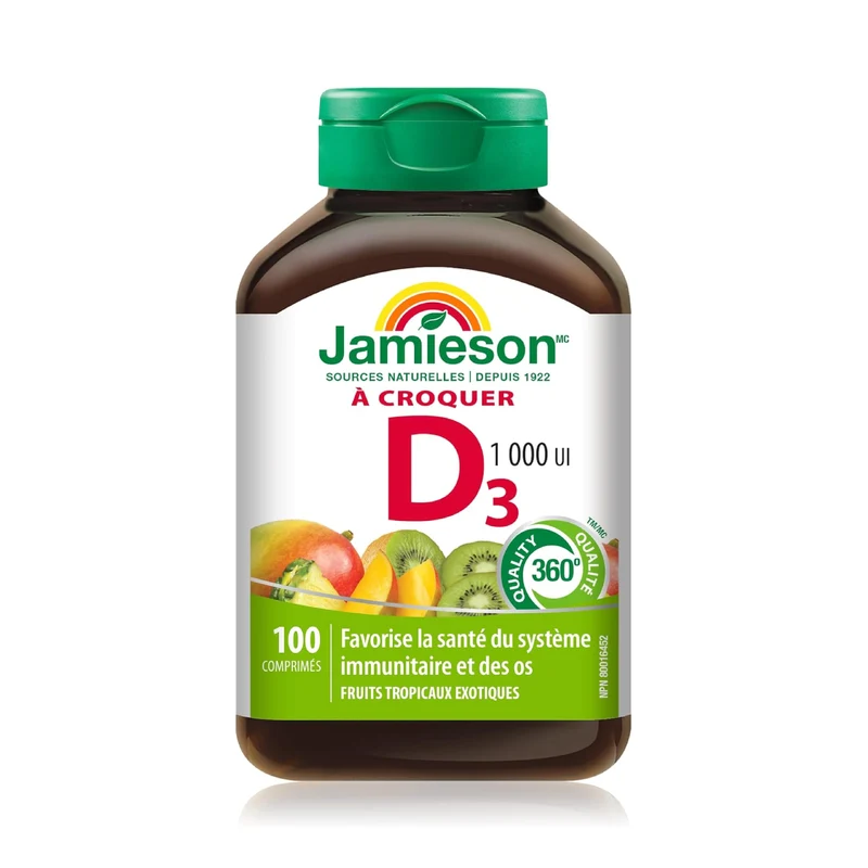 Jamieson - Chewable Vitamin D3 1000 IU - Exotic Tropical Fruit | 100 Tablets