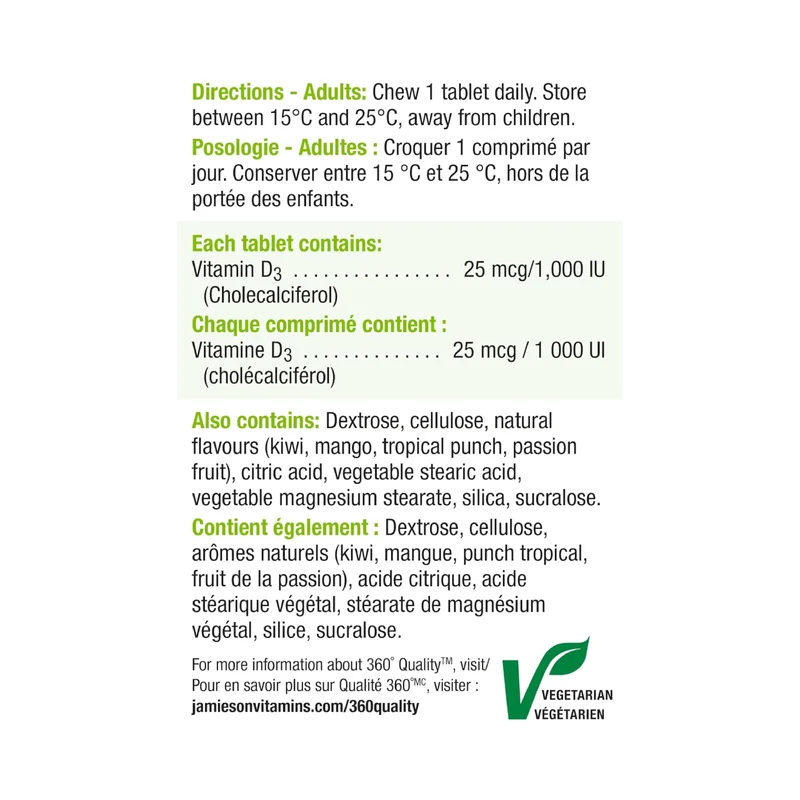 Jamieson - Chewable Vitamin D3 1000 IU - Exotic Tropical Fruit | 100 Tablets