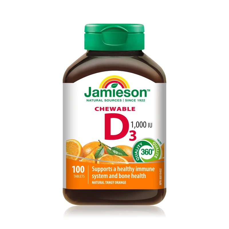 Jamieson - Chewable Vitamin D3 1000 IU - Natural Tangy Orange | 100 Tablets