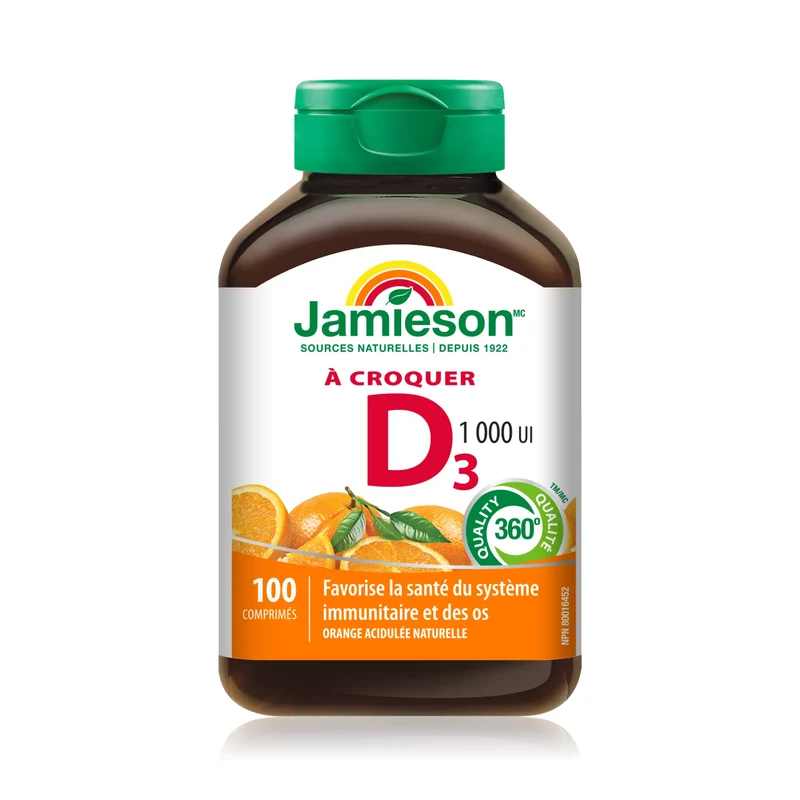 Jamieson - Chewable Vitamin D3 1000 IU - Natural Tangy Orange | 100 Tablets