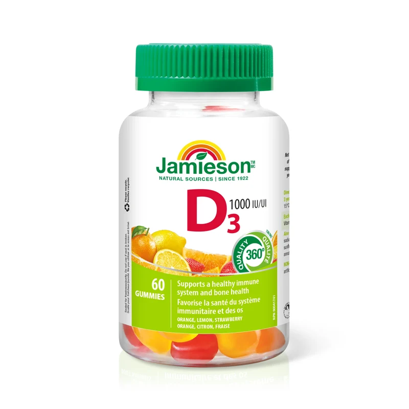 Jamieson - Gummies Vitamin D3 1000 IU - Orange, Lemon & Strawbery | 60 Gummies