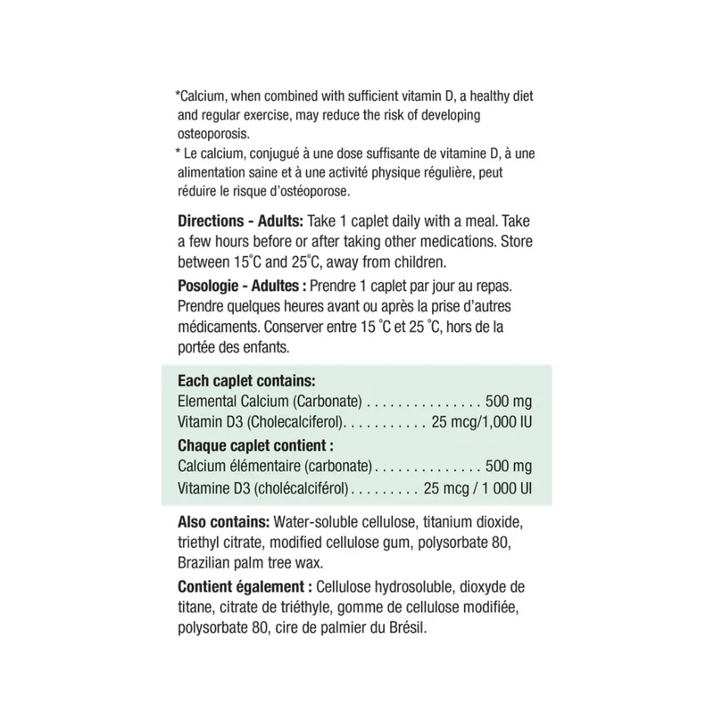 Jamieson - Calcium 500 mg + D3 1000 IU | 90 Caplets