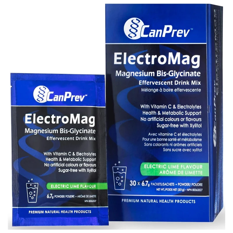 CanPrev - ElectroMag Magnesium Bis. Glycinate Effervescent Drink Mix | 30 x 6.7 g Packets