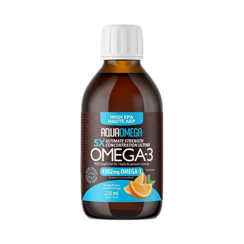 AquaOmega - Omega-3 Wild Caught Fish Oil High EPA, Orange Flavour | 225 mL