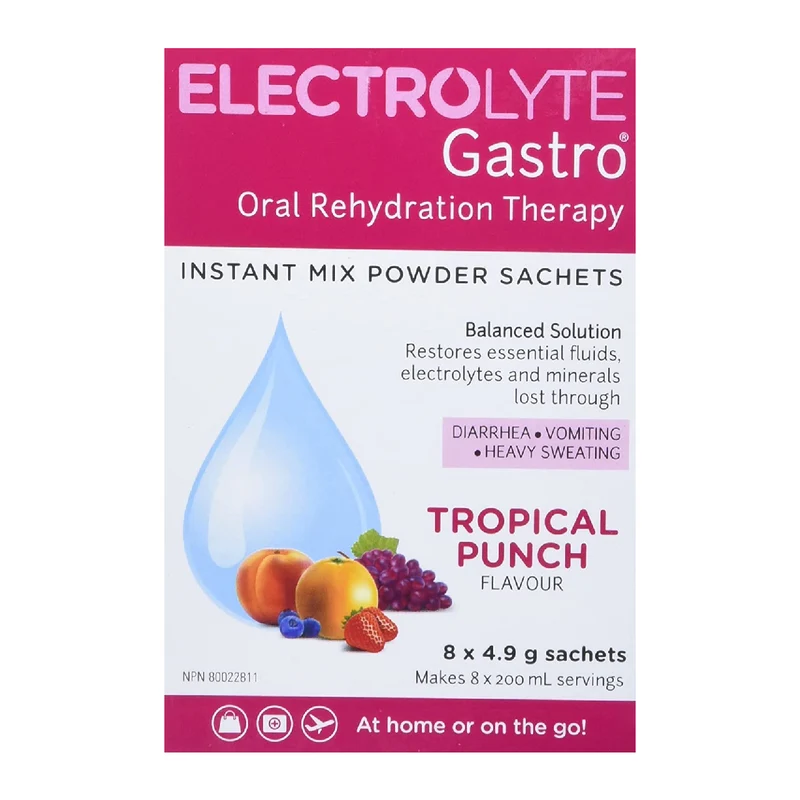 Electrolyte Gastro - Oral Hydration Therapy Instant Mix Powder Sachets - Tropical Punch | 8 x 4.9 g