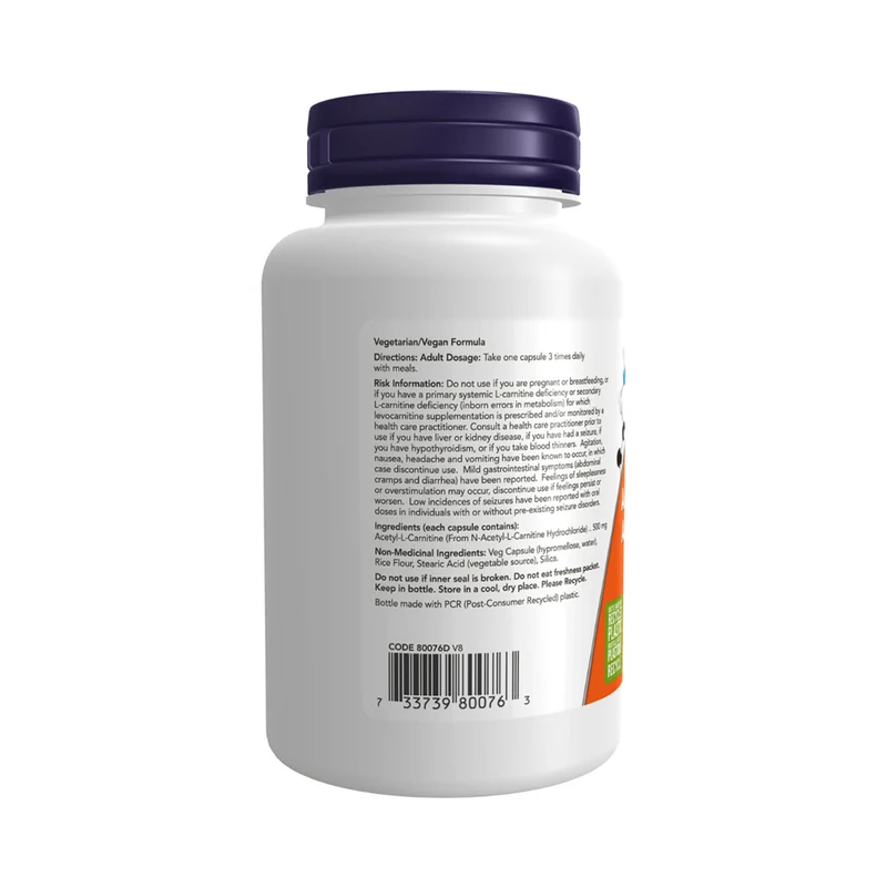 NOW - Acetyl-L-Carnitine 500 mg | 100 Veg Capsules