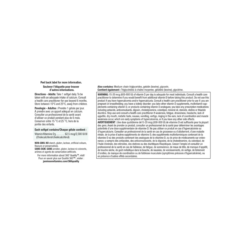 Jamieson - Vitamin D3 2500 IU - Extra Strength | 135 Softgels