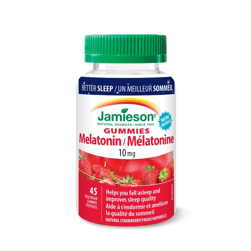 Jamieson - Melatonin Gummies 10 mg - Natural Strawberry Flavour | 45 Veg Gummies