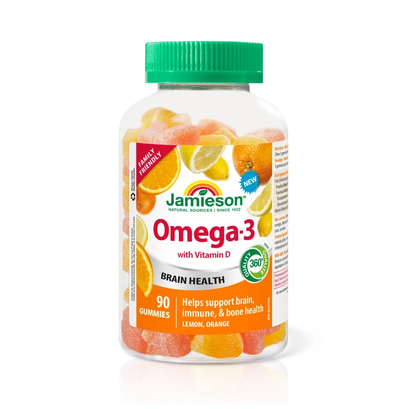 Jamieson - Omega 3 Gummy Vitamins - Family Friendly - Assorted Citrus Flavours | 90 Gummies
