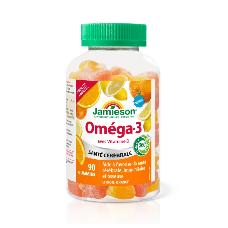 Jamieson - Omega 3 Gummy Vitamins - Family Friendly - Assorted Citrus Flavours | 90 Gummies
