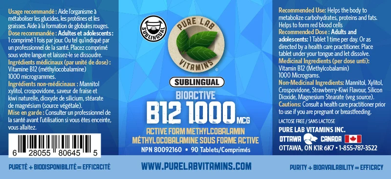 Pure Lab - Bioactive B12 1000 mcg | 90 Tablets