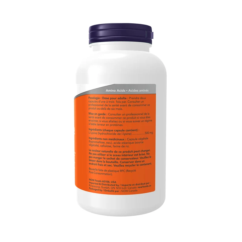NOW - Naturally Synthesized L-Lysine 500 mg | 250 Capsules
