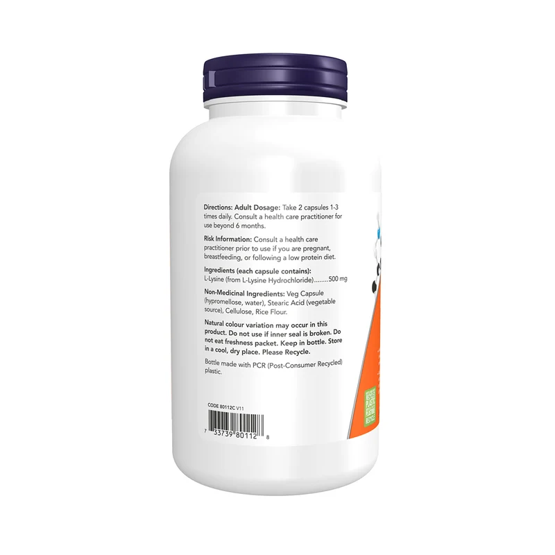 NOW - Naturally Synthesized L-Lysine 500 mg | 250 Capsules