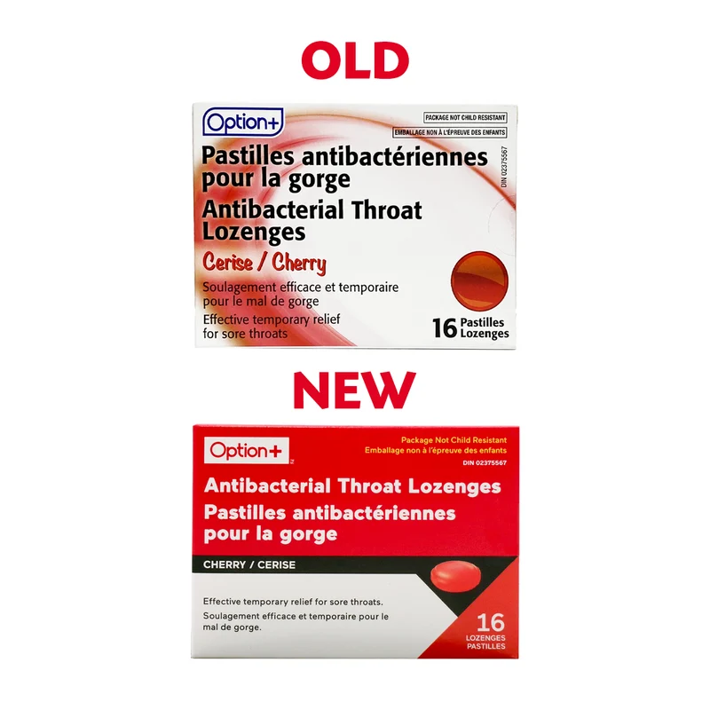 Option+ Antibacterial Throat Lozenges, Cherry | 16 Lozenges