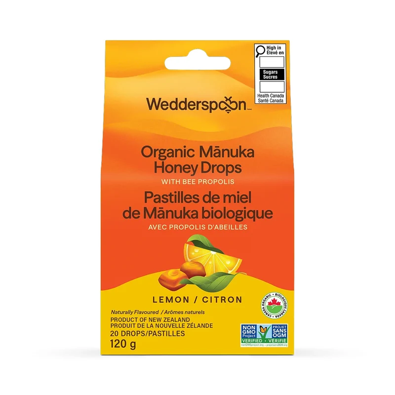 Wedderspoon - Organic Manuka Honey Drops, Lemon with Bee Propolis | 120 g