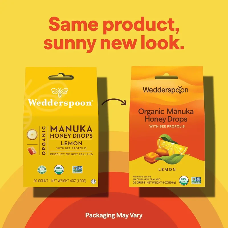 Wedderspoon - Organic Manuka Honey Drops, Lemon with Bee Propolis | 120 g